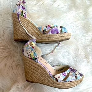 Floral Print Espadrille Wedges Sandals